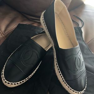 CHANEL black leather espadrilles - BRAND NEW!